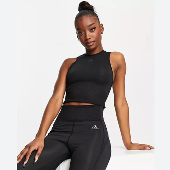 Brand New Adidas black open-back HYPERGLAM TRAINING TOP - Picture 2 of 9